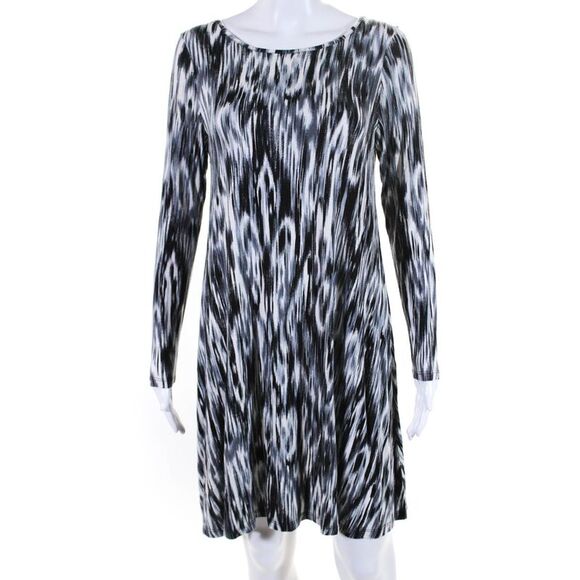 Ellelauri Womens Long Sleeve Abstract Print Shift Dress Gray Size L - Picture 1 of 6